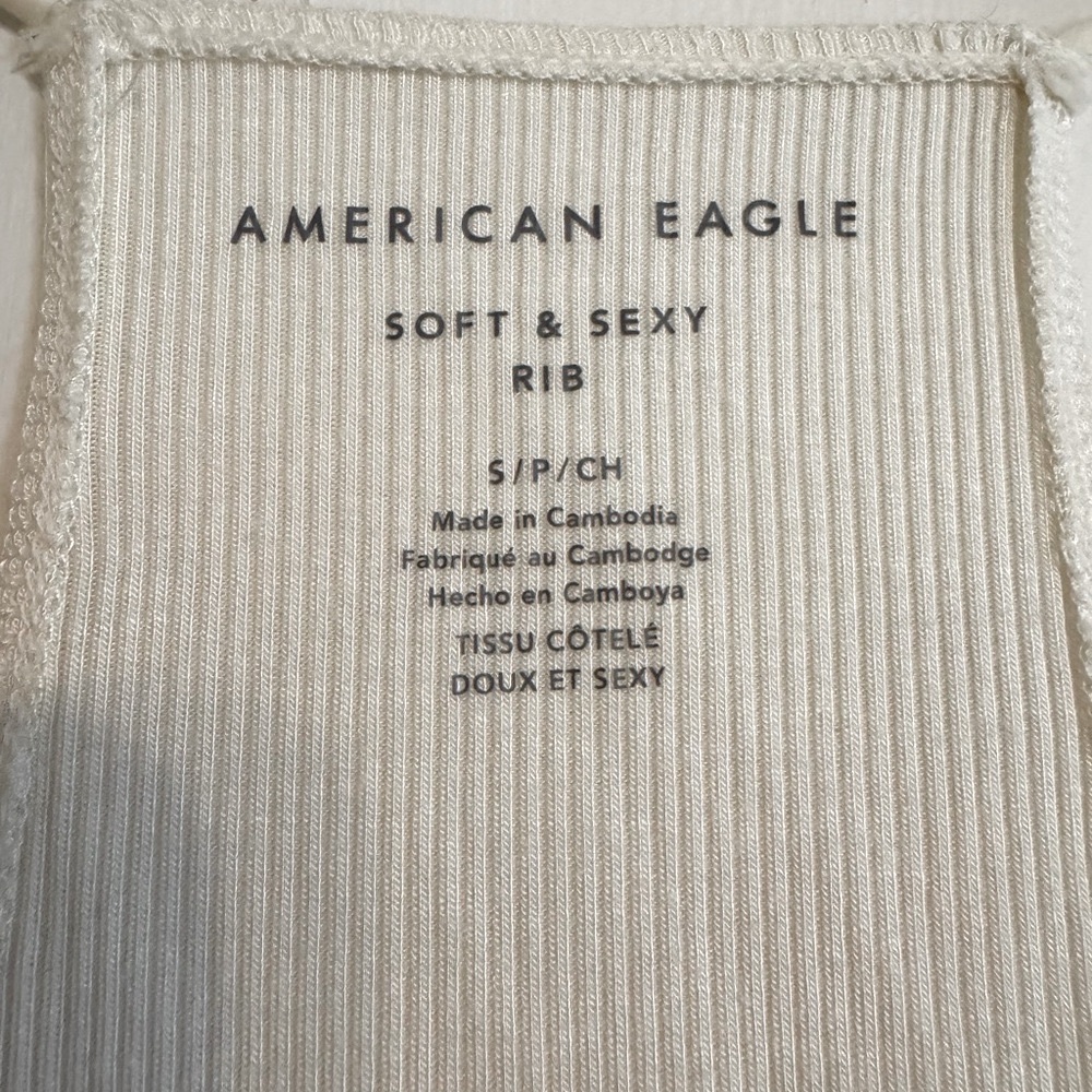 American Eagle Cream Ribbed Tank Top - Picture 3 of 4